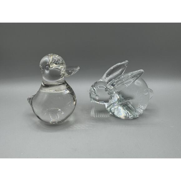 Handblown Art Glass Rabbit and Duck Easter Spring Paperweight Polished Base - Picture 1 of 10